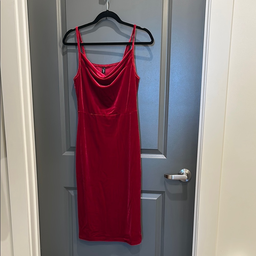 Allegra K Vibrant Red Velvet Fabric Dress NWT